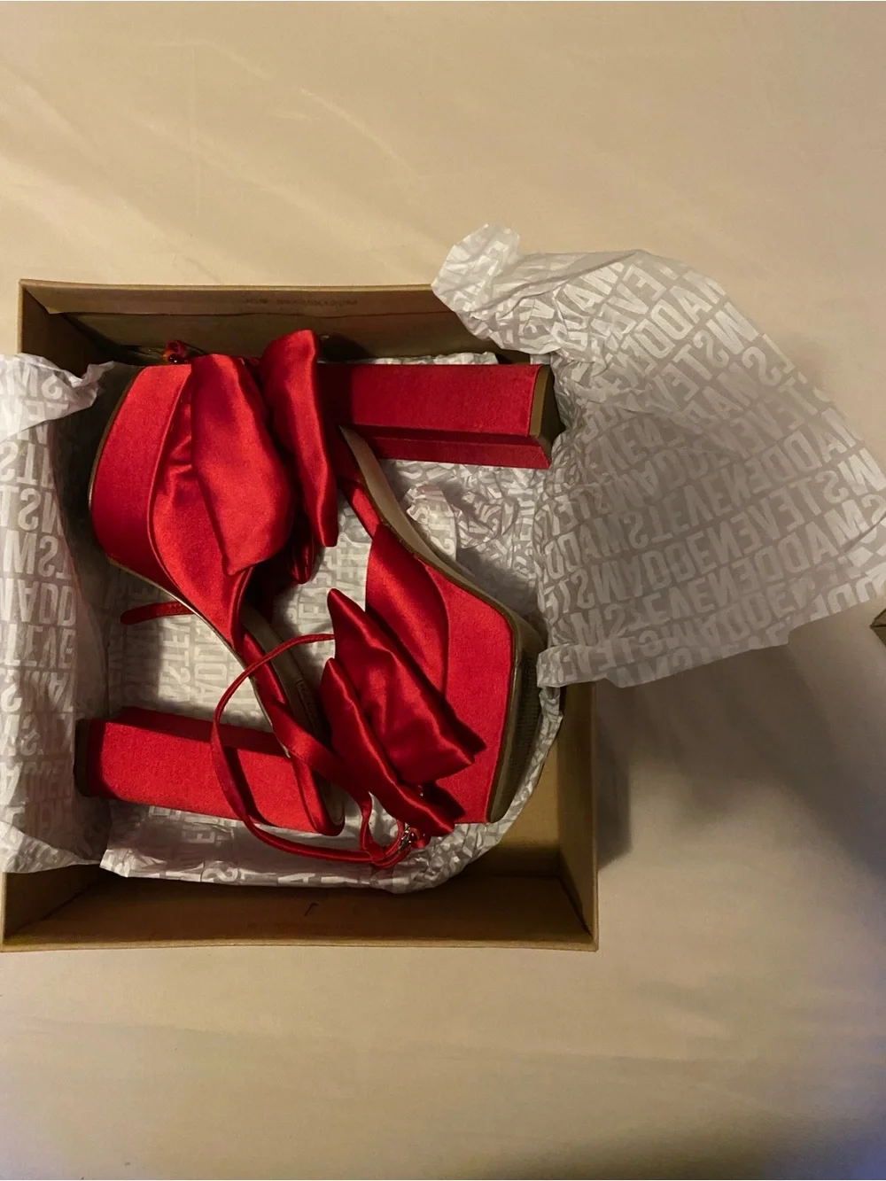 Steve Madden Red Satin Bow Platform Sandals